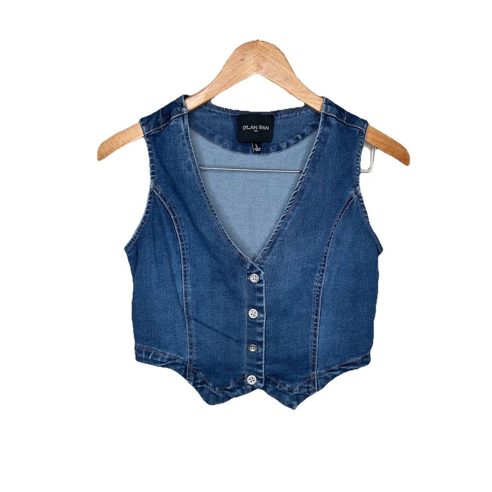 Dylan Ryan NYC Juniors Size Large Cropped Blue Denim Button Up Edgy Alt Vest